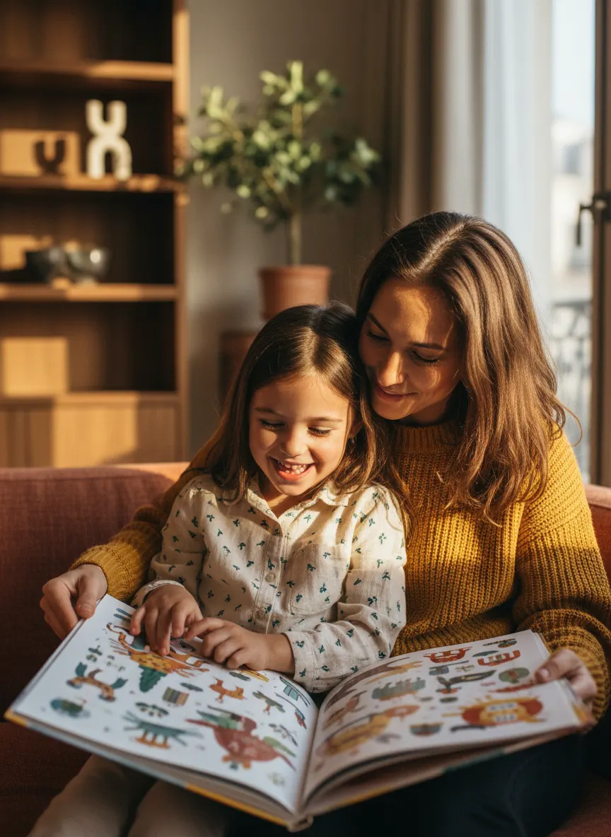 Une mère et sa fille lisent un livre illustré ensemble