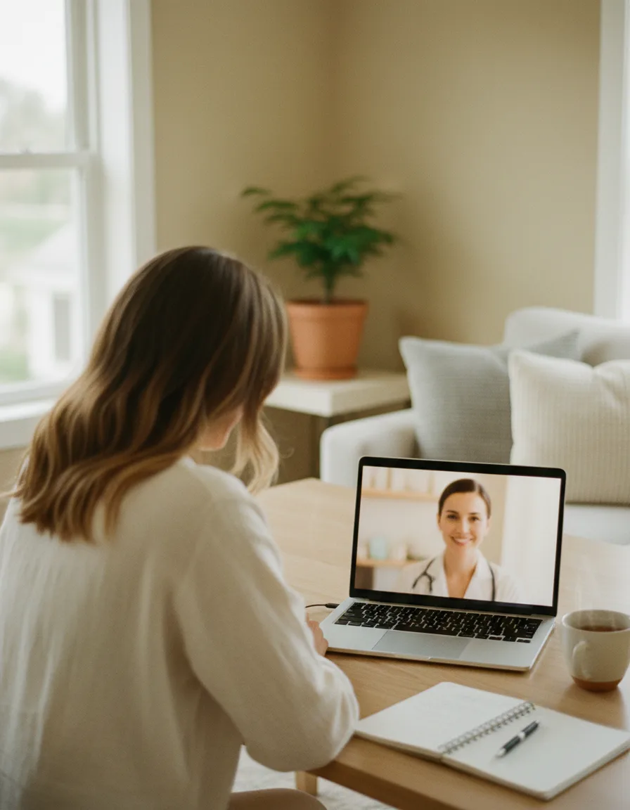 Un parent en consultation de guidance parentale à distance, en visioconférence avec une professionnelle du centre Novadev